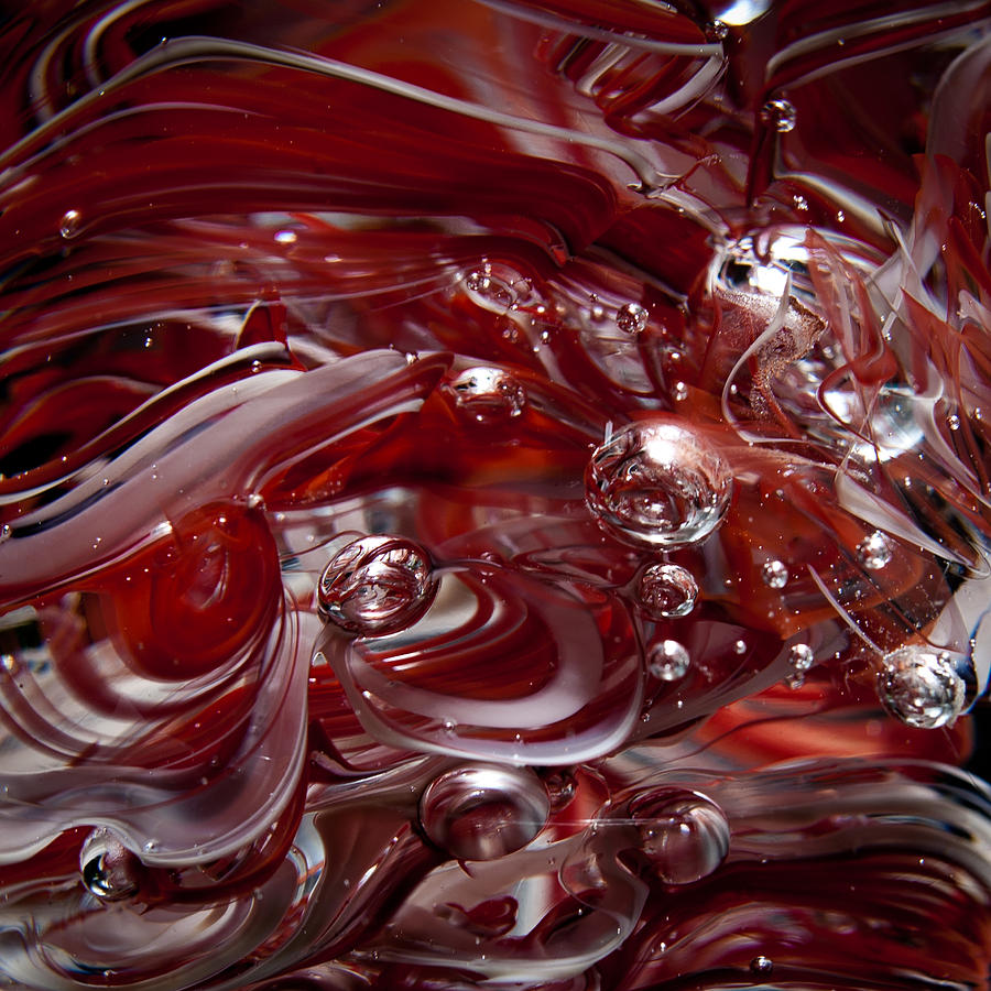 Abstract Photograph - Glass Macro Abstract - Crimson and Gray IV by David Patterson