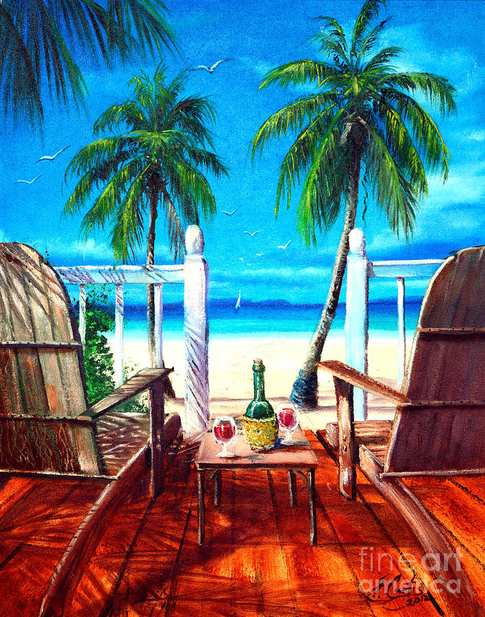 Glass Of Wine At The Beach Painting by Earl Butch Curtis