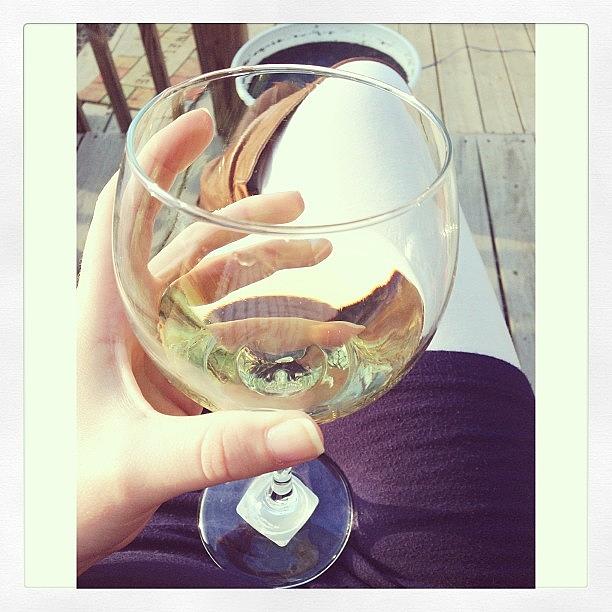 Glass Of Wine On The Deck, Hubby Is Photograph by Erika Melson Palmer