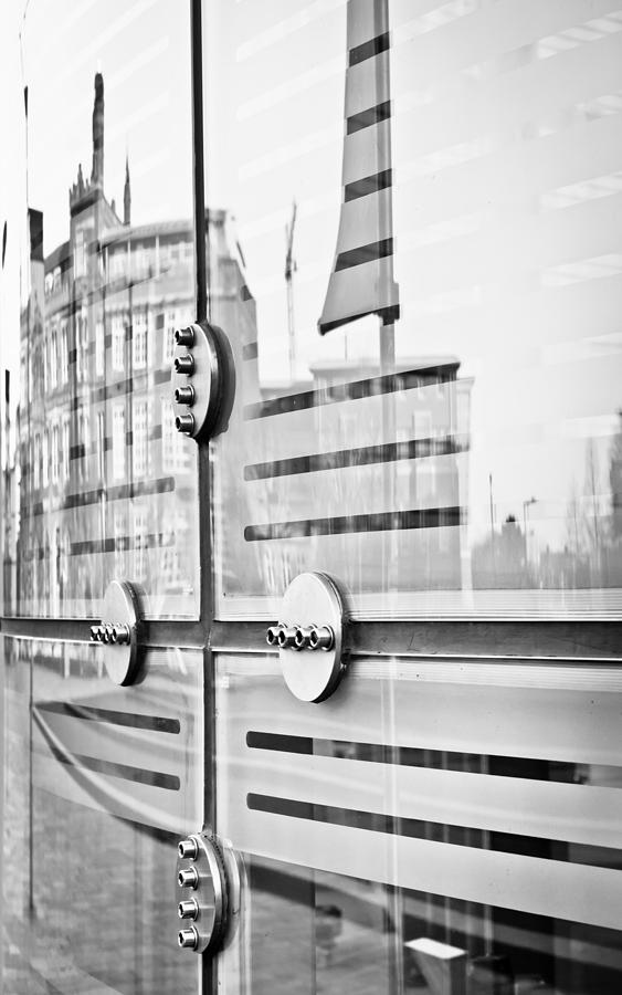 Abstract Photograph - Glass panels and reflections by Tom Gowanlock