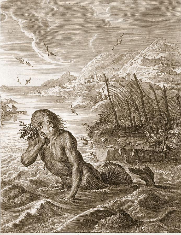 Glaucus Turned Into A Sea-god, 1731 Drawing by Bernard Picart