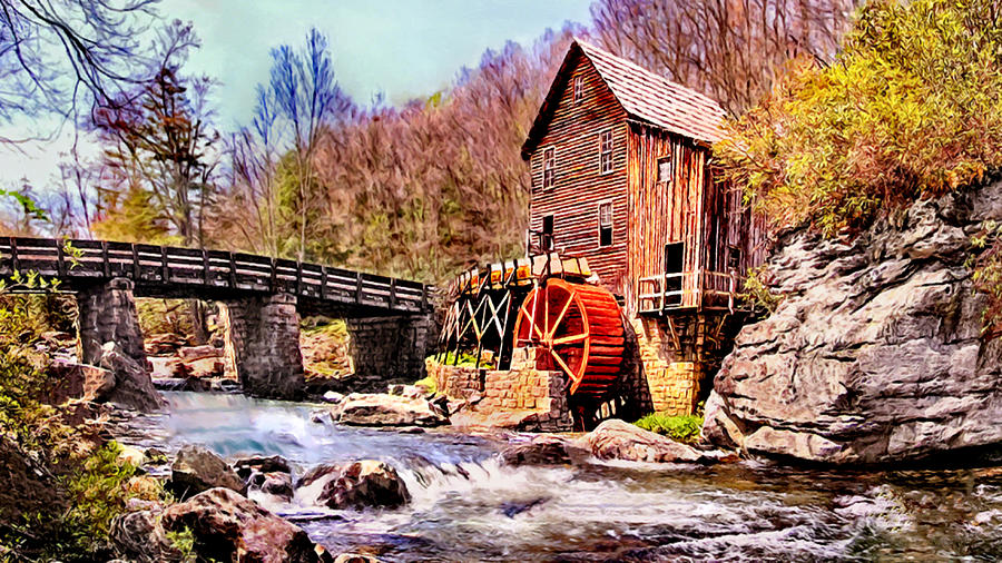 Fall Painting - Glen Creek Grist Mill Painting by Bob and Nadine Johnston