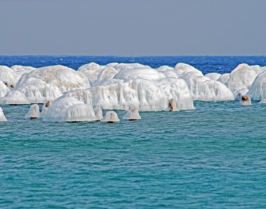 Glen Haven Pier Ice Caps Photograph by Michael Peychich