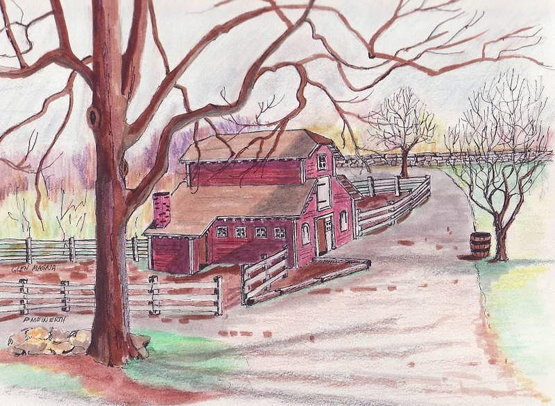 Glen Magna Animal Barn Drawing by Paul Meinerth