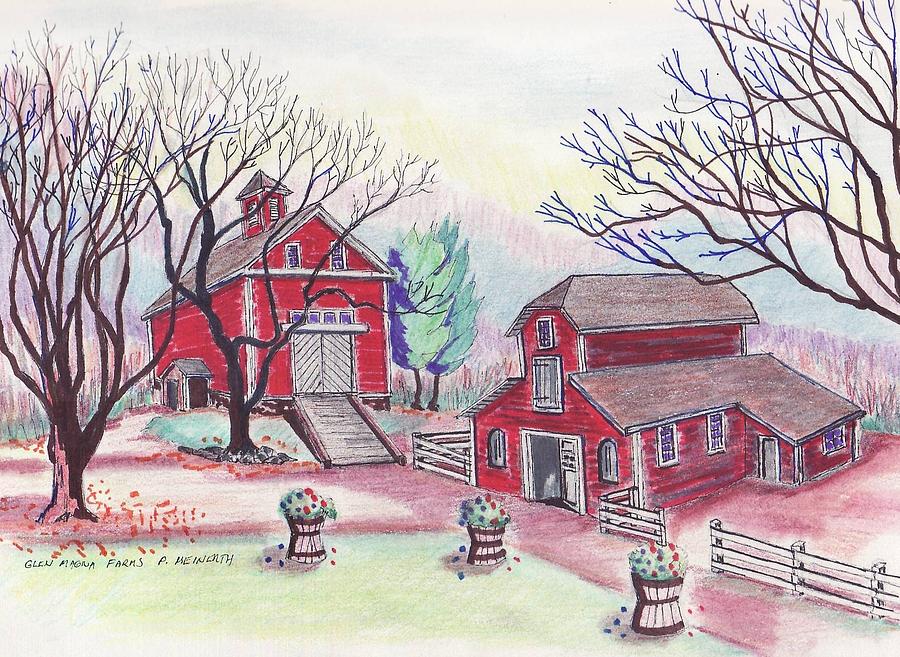 Glen Magna Farms - The Barns Drawing by Paul Meinerth