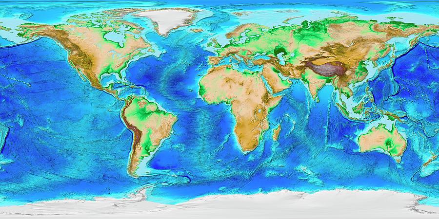 Global Land And Sea Floor Topography Photograph by Noaa/science Photo ...