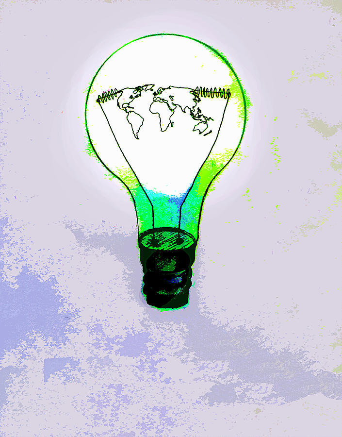 Global Map Inside Green Light Bulb Photograph by Ikon Ikon Images