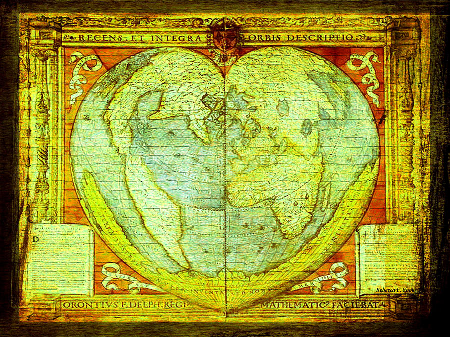 Global Valentine Old Map Digital Art by Bellesouth Studio