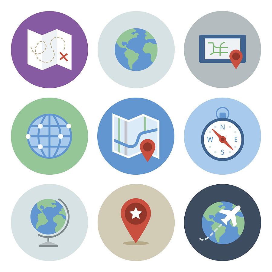 Globe & Map Icons — Circle Series Drawing by RLT_Images
