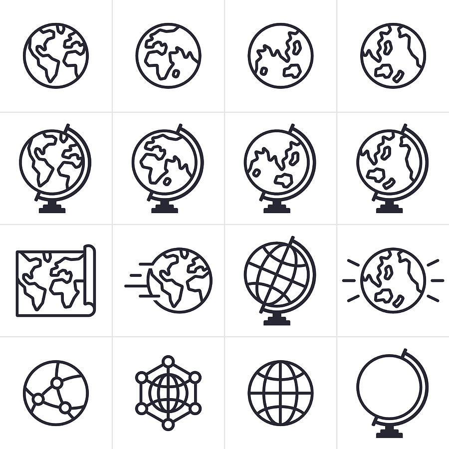 Globe and Earth Icons and Symbols Drawing by Filo