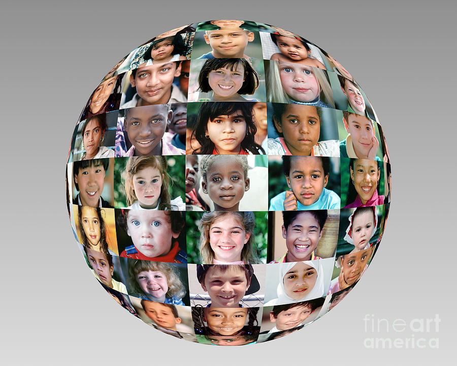 Globe of Children Faces Digital Art by Wernher Krutein