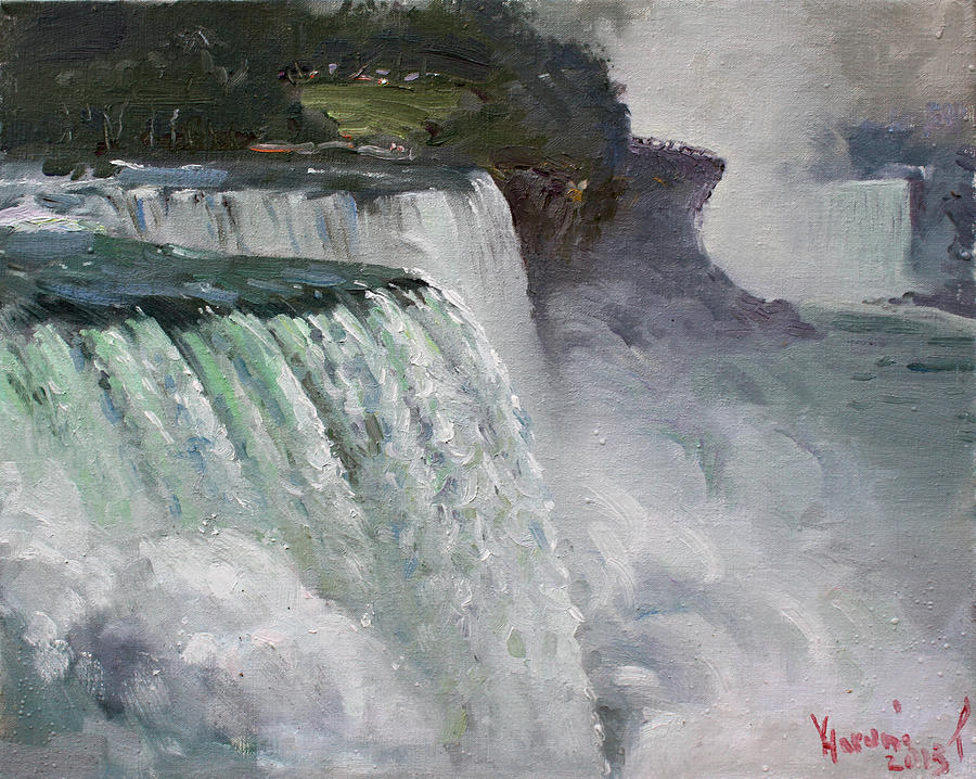 Landscape Painting - Gloomy Day at Niagara Falls by Ylli Haruni