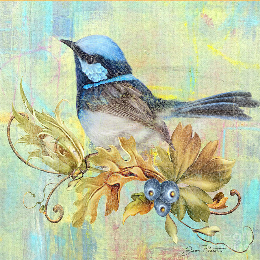 Glorious Birds on Aqua-B2 Painting by Jean Plout