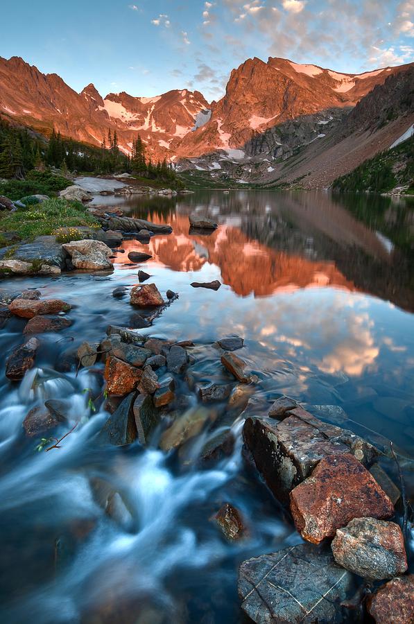Nature Photograph - Glorious Indian Peaks Alpenglow by Mike Berenson