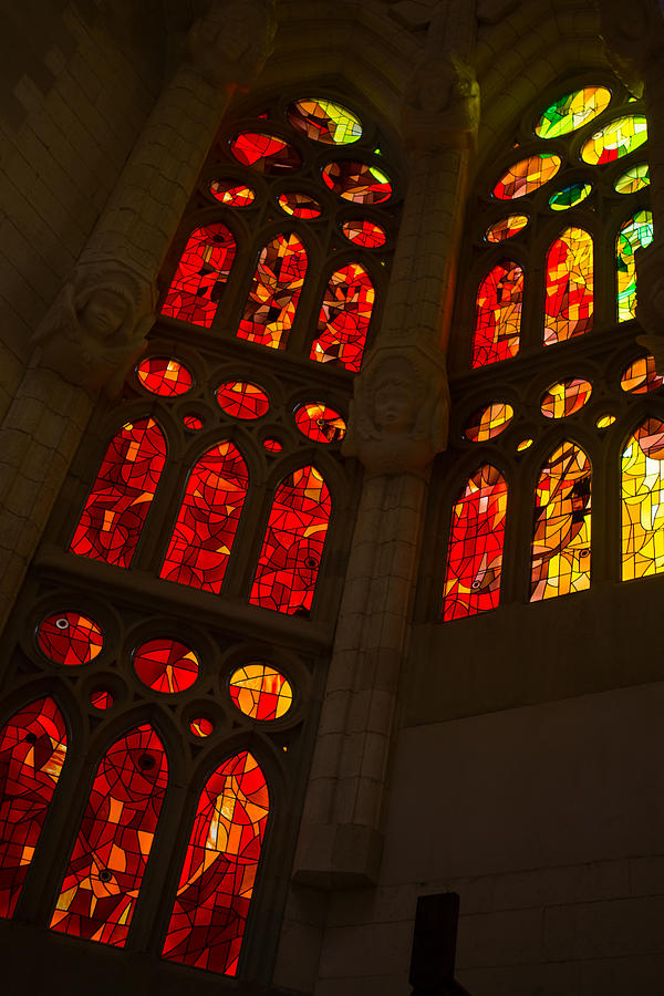 Glorious Reds and Yellows - Sagrada Familia Stained Glass Windows Photograph by Georgia Mizuleva
