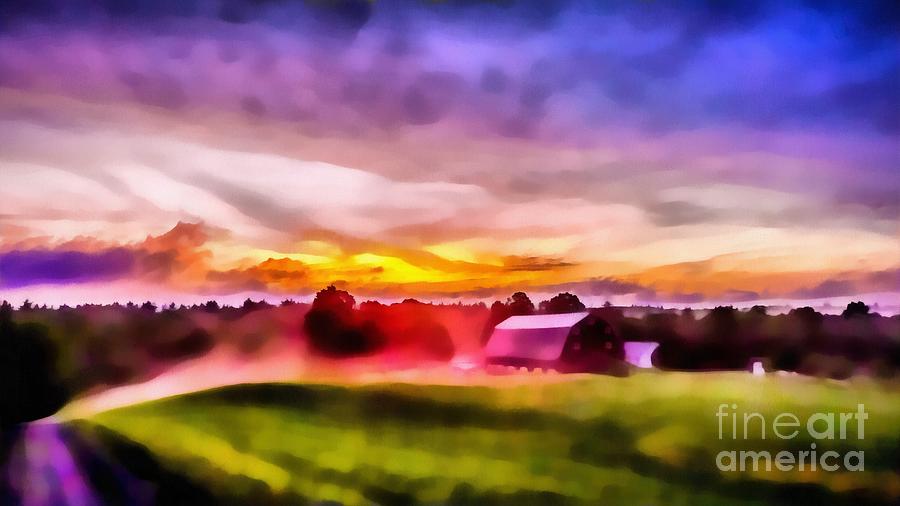 Sunset Digital Art - Glorious Sunset on the Farm by Edward Fielding