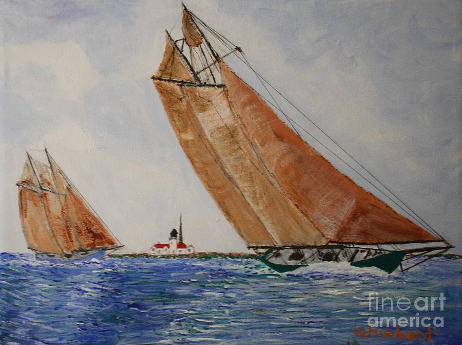 Lighthouse Painting - Gloucester Schooners Racing by Bill Hubbard