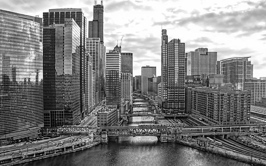 Glow on the City - Chicago - BW Photograph by Jenny Hudson