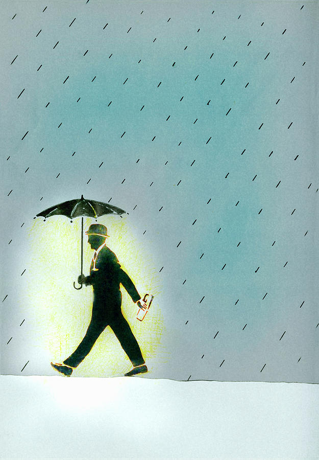 Glowing Businessman Walking In Rain Photograph by Ikon Ikon Images