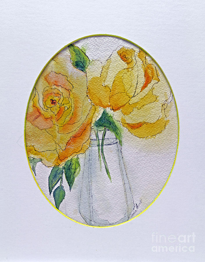Yellow Roses in Orrefors Painting by Maria Hunt