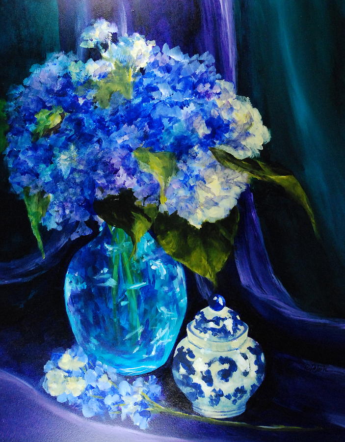Still Life Painting - Glowing Hydrangeas by Donna Pierce-Clark