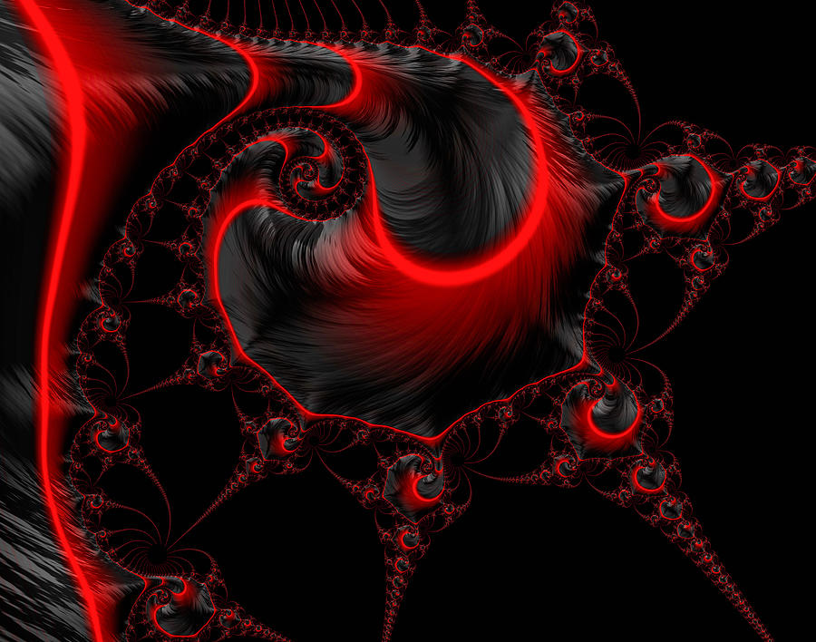 Glowing red and black abstract fractal art Digital Art by