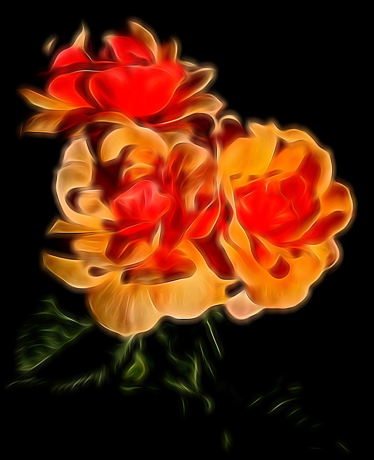 Glowing  Red-Orange Roses Photograph by Linda Phelps