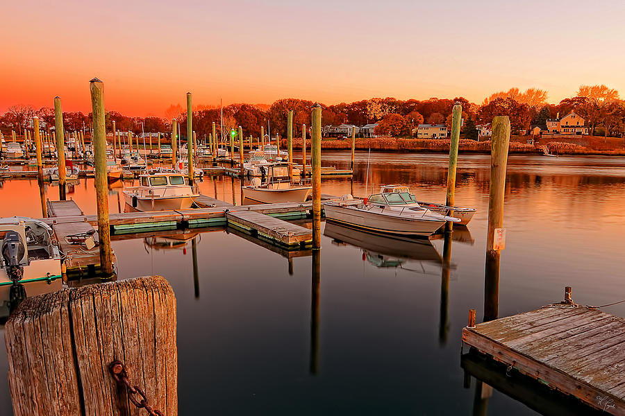 Glowing Start - Rhode Island Marina Sunset Warwick Marina  Photograph by Lourry Legarde