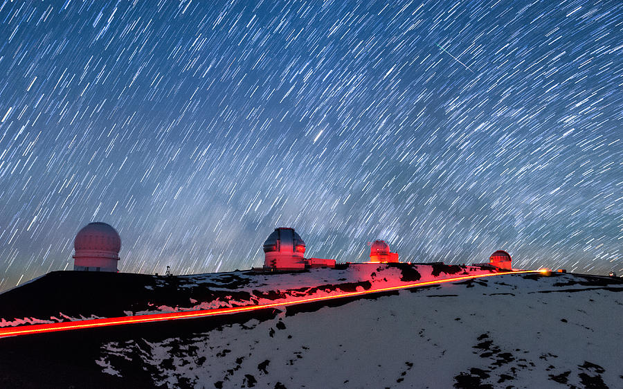 Glowing Telescopes Under the Star Trails Photograph by Jason Chu