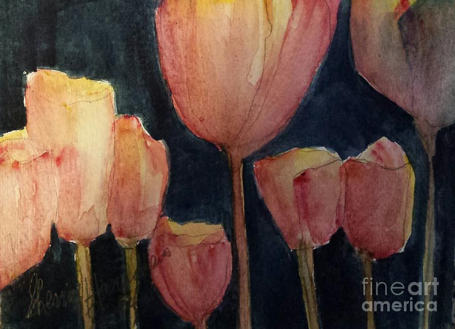 Glowing Tulips Painting by Sherry Harradence
