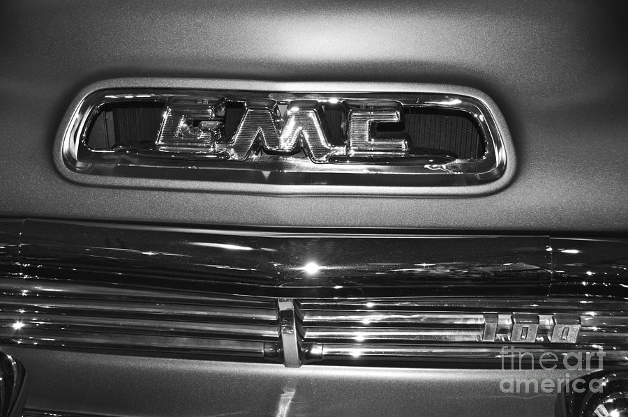 GMC truck grill in black and white Photograph by Pamela Walrath