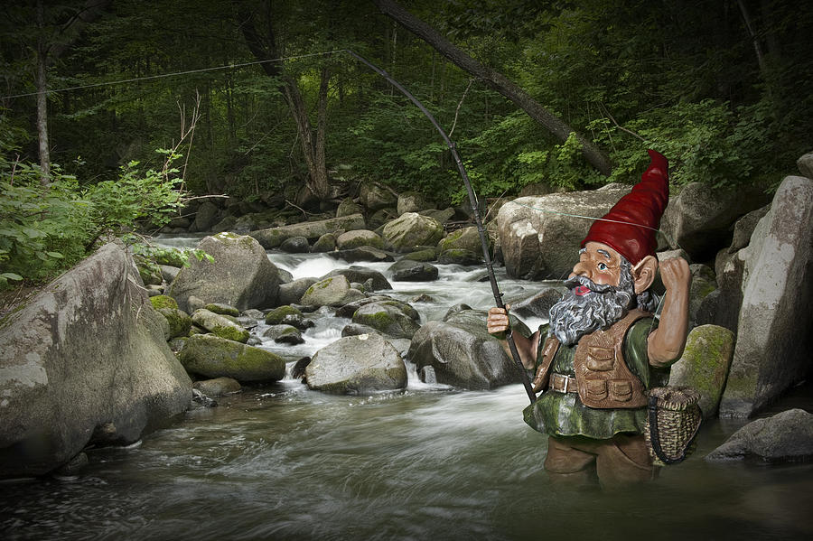 Gnome Fishing on a Wilderness Trout Stream Photograph by Randall Nyhof
