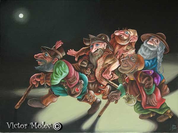 Gnomes Painting by Victor Molev