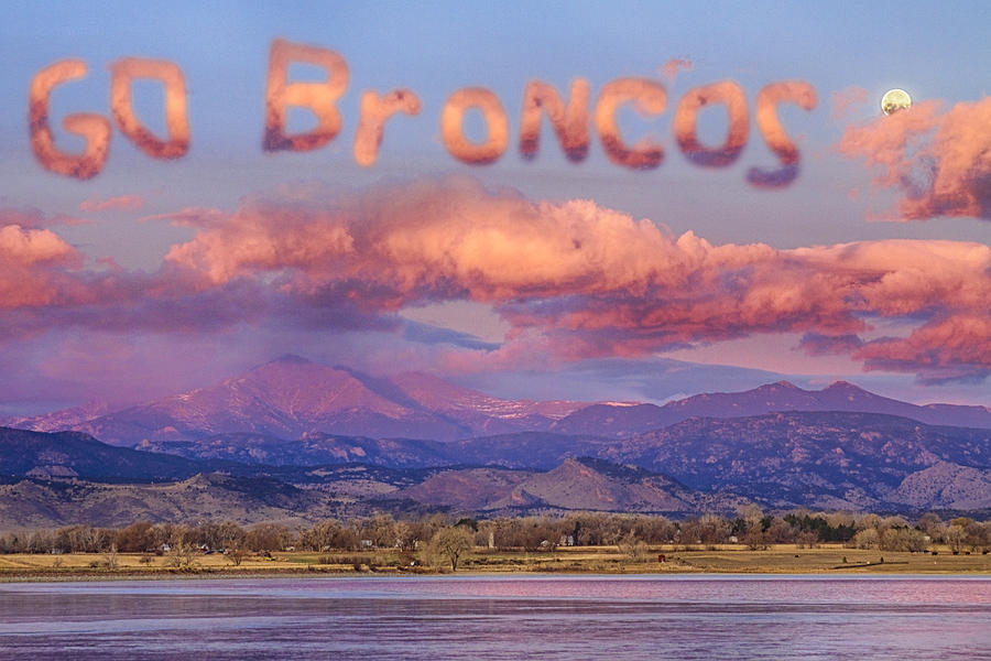 Go Broncos Colorado Front Range Longs Moon Sunrise Photograph by James BO Insogna