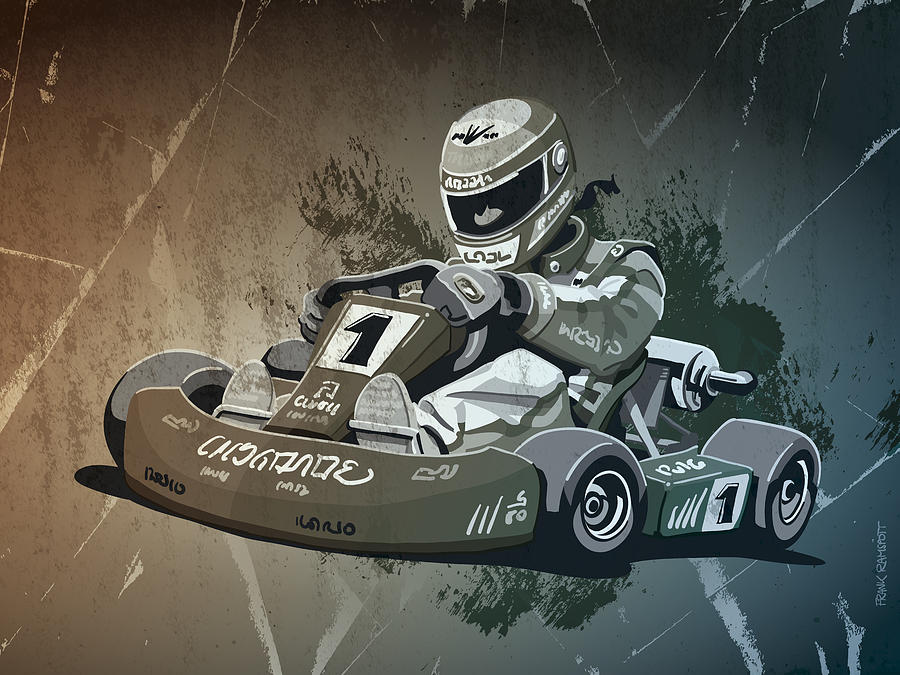 Sports Digital Art - Go-Kart Racing Grunge Monochrome by Frank Ramspott