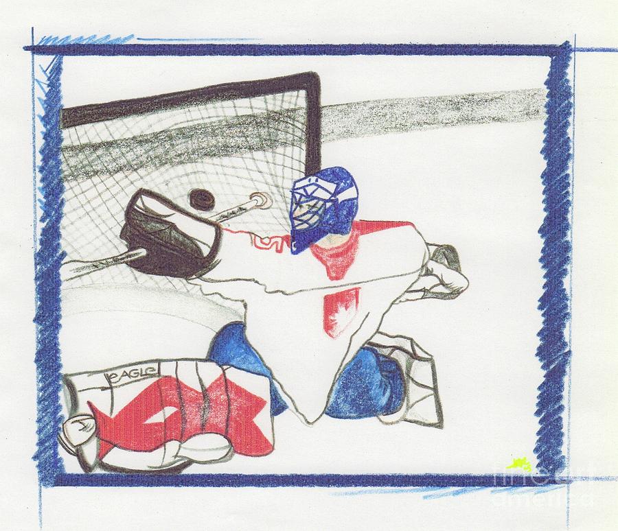 Hockey Drawing - Goalie by jrr by First Star Art