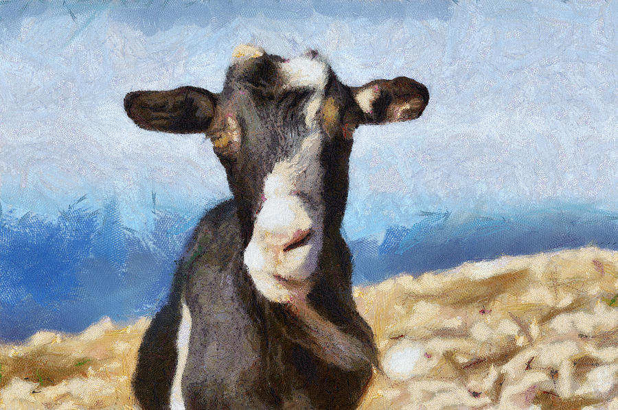 Goat Grazing On A Rock Against The Sea Painting by Serhii Odarchenko