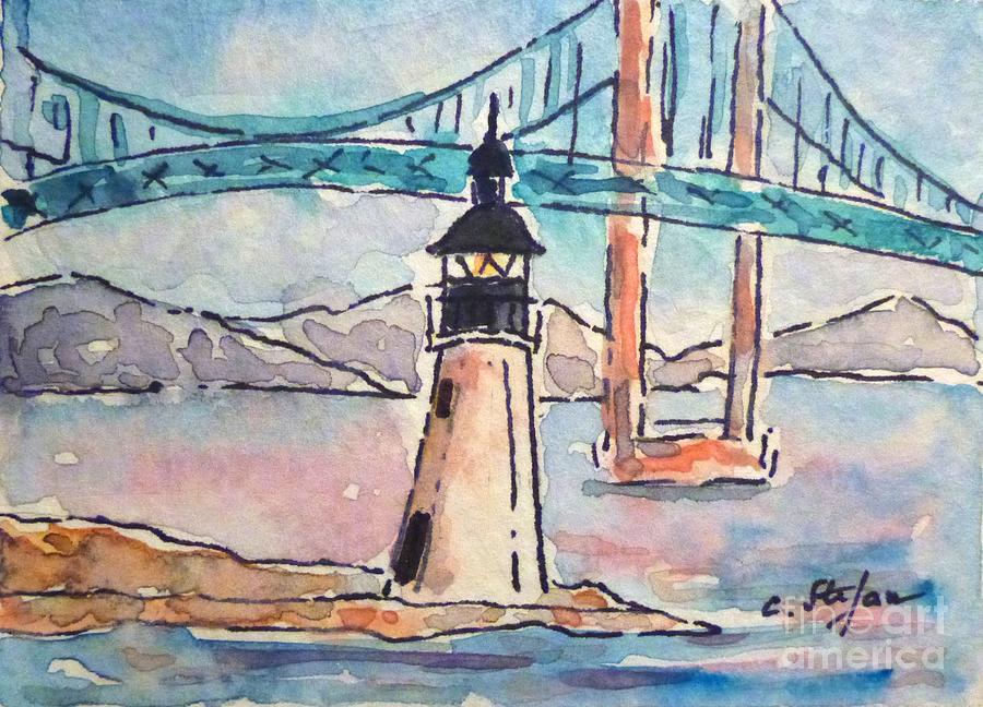Goat Island Lighthouse - RI - USA - Watercolor Painting by Cristina Stefan