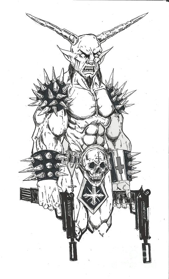 Goatlord Hit List White Drawing by Alaric Barca