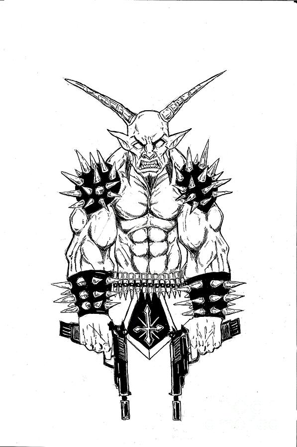 Goatlord Vengeance White Drawing by Alaric Barca
