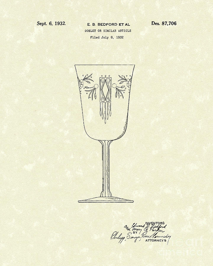 Goblet 1932 Patent Art Drawing by Prior Art Design