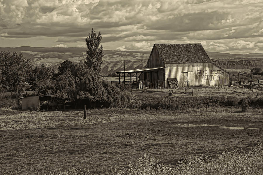 God Bless America Barn Black and White Photograph by Cathy Anderson