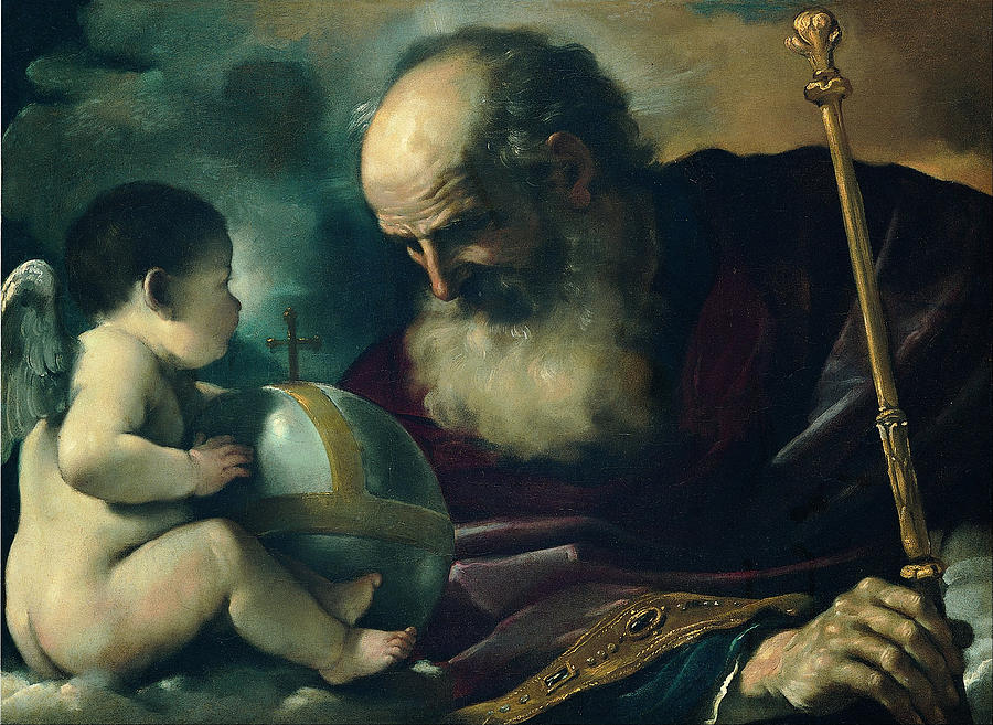 Guercino Painting - God the Father and Angel by Guercino
