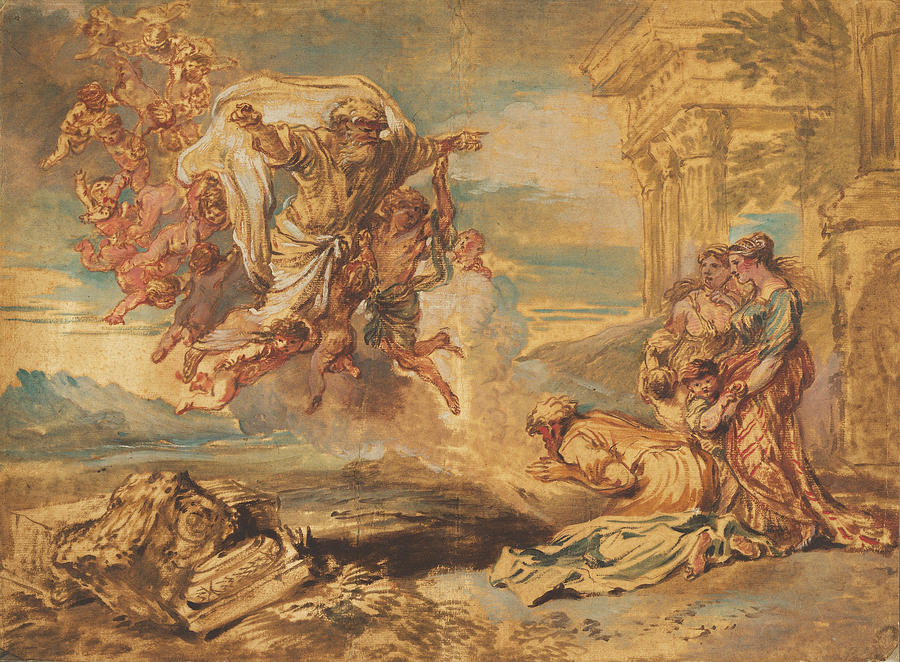 Giovanni Benedetto Castiglione Drawing - God the Father Appearing to Jacob by Giovanni Benedetto Castiglione