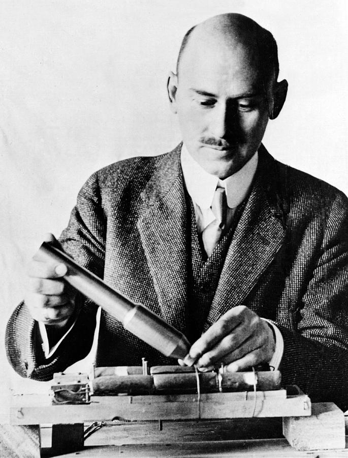 Goddard Holding Parts Of 1915 Rocket Photograph by Science Source