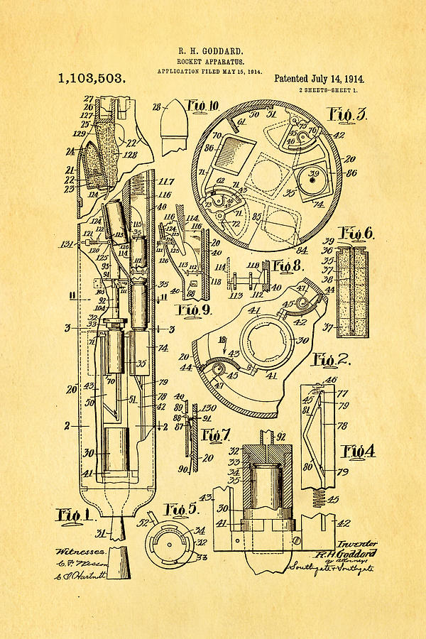 Vintage Photograph - Goddard Rocket Patent Art 1914 by Ian Monk