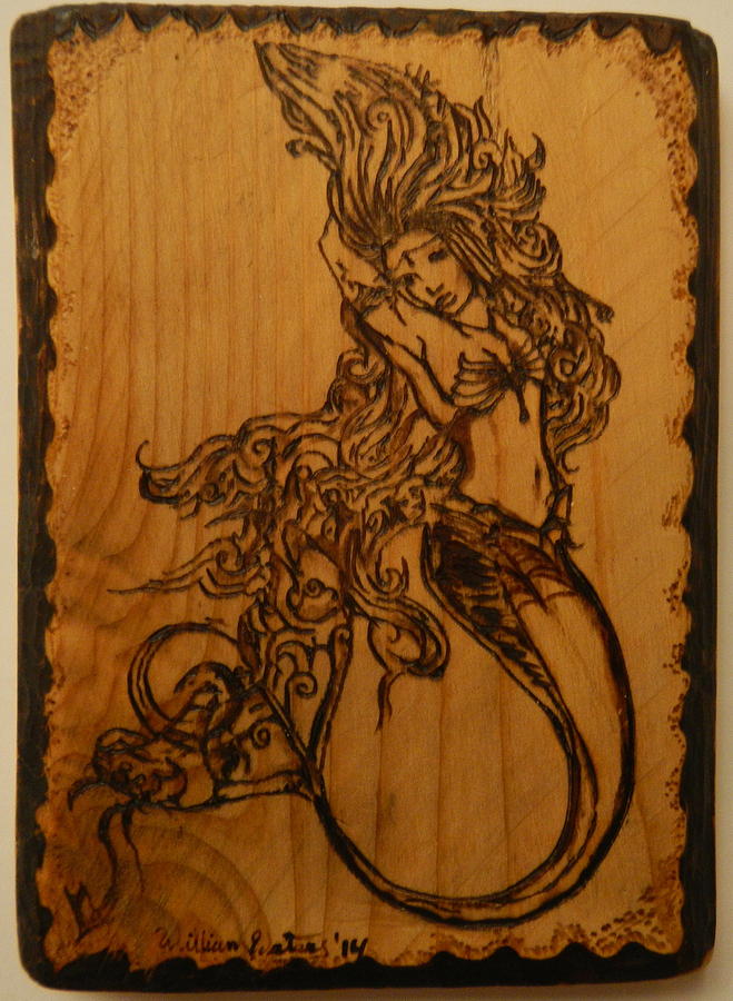 Mermaid Pyrography - Goddess of the deep by William Waters
