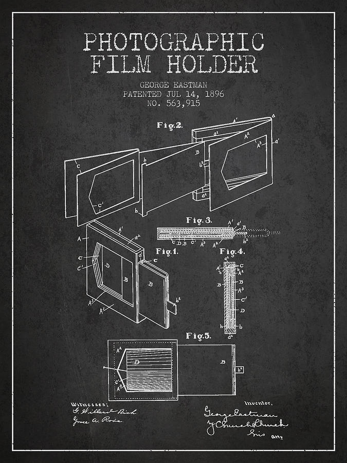 Vintage Digital Art - George Eastman Film Holder Patent from 1896 - Dark by Aged Pixel