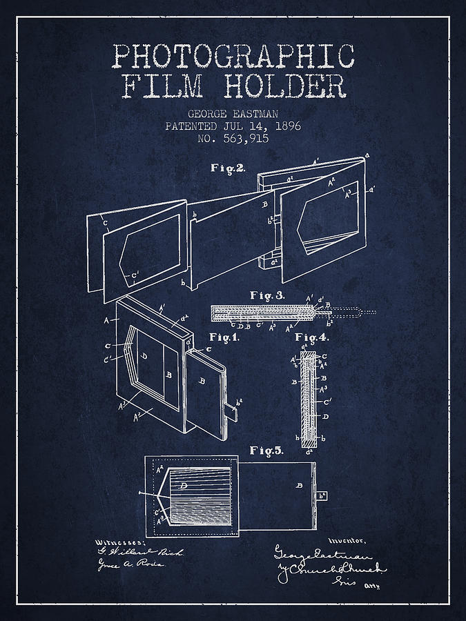 Vintage Digital Art - George Eastman Film Holder Patent from 1896 - Navy Blue by Aged Pixel