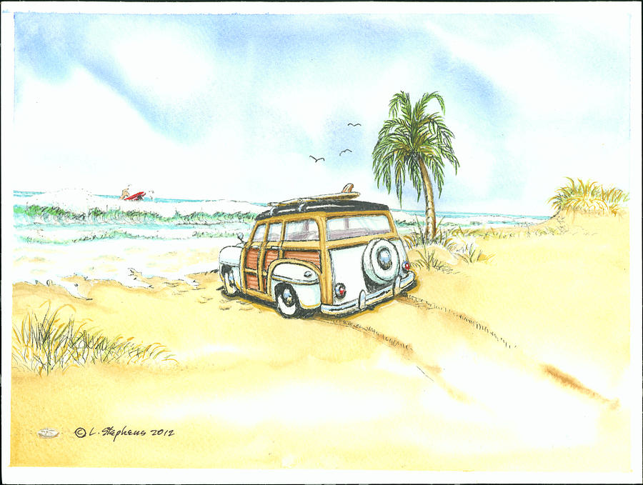 Woody Wagon Painting - Goin Goin Gone Surfin by Larry Stephens